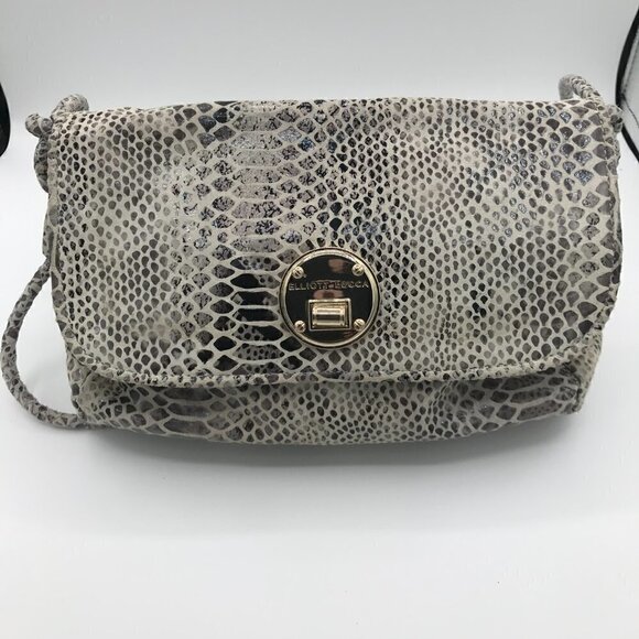 Elliott Lucca Gray Snakeskin Leather Style Pocket Double Handle Shoulder Bag - Picture 15 of 16